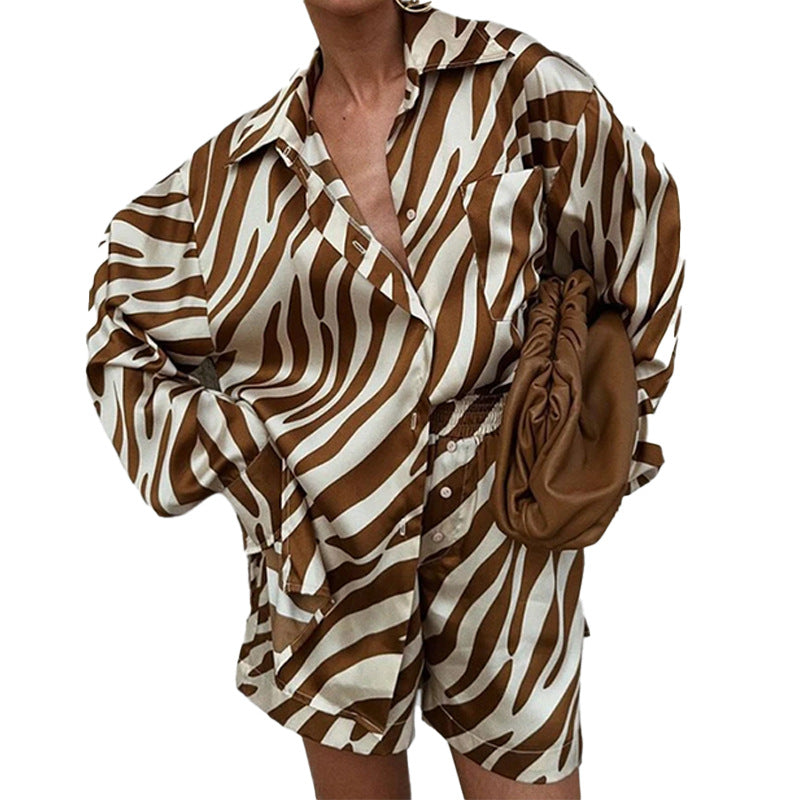 Damen Oversized Hemdkombination mit einzigartigem Zebrastreifenmuster Drune