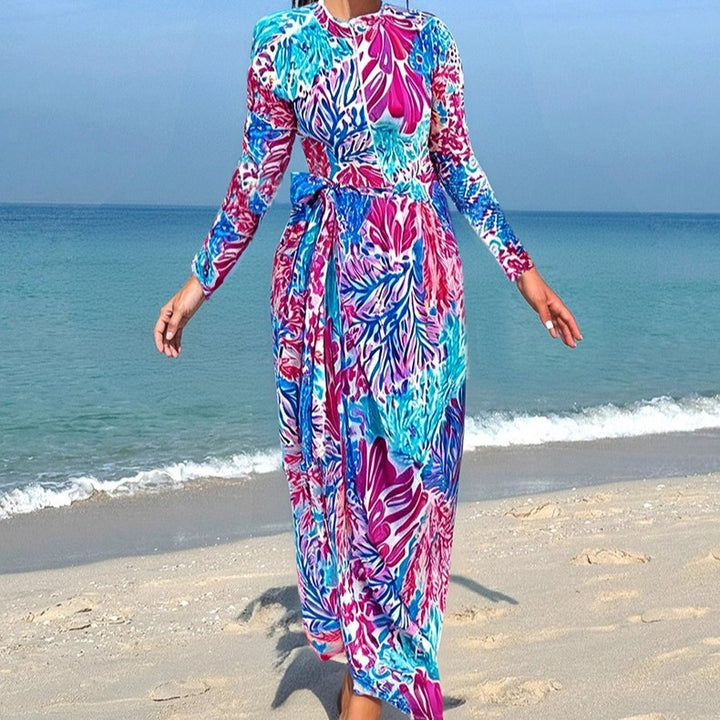 Damen Maxikleid mit floralem Druck und Schleifendetail Drune