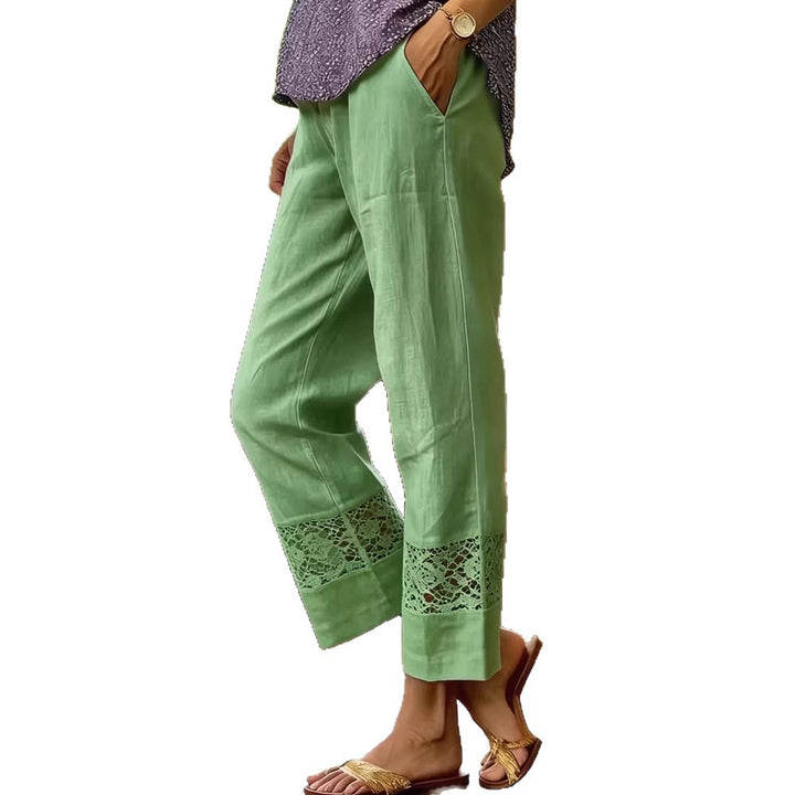 Damen Elegante Leinenhose mit Spitzenakzenten Drune