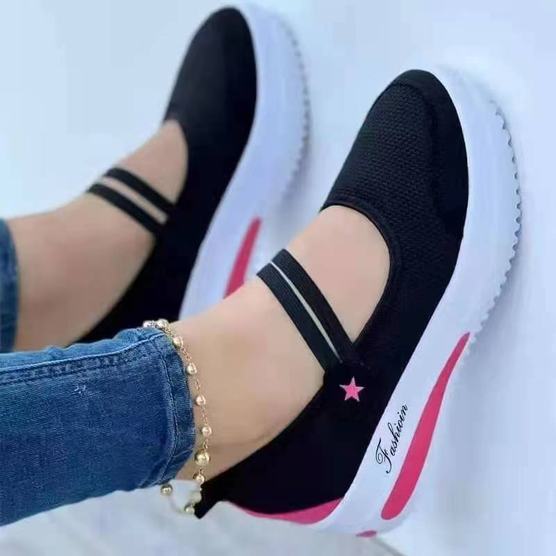 Damen nan atmungsaktive Riemchenballerina mit elastischem Doppelriemen und ergonomischer Dämpfungssohle Drune