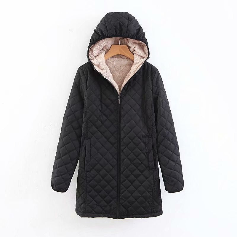 Damen gesteppte Winterjacke mit gefütterter Kapuze Drune
