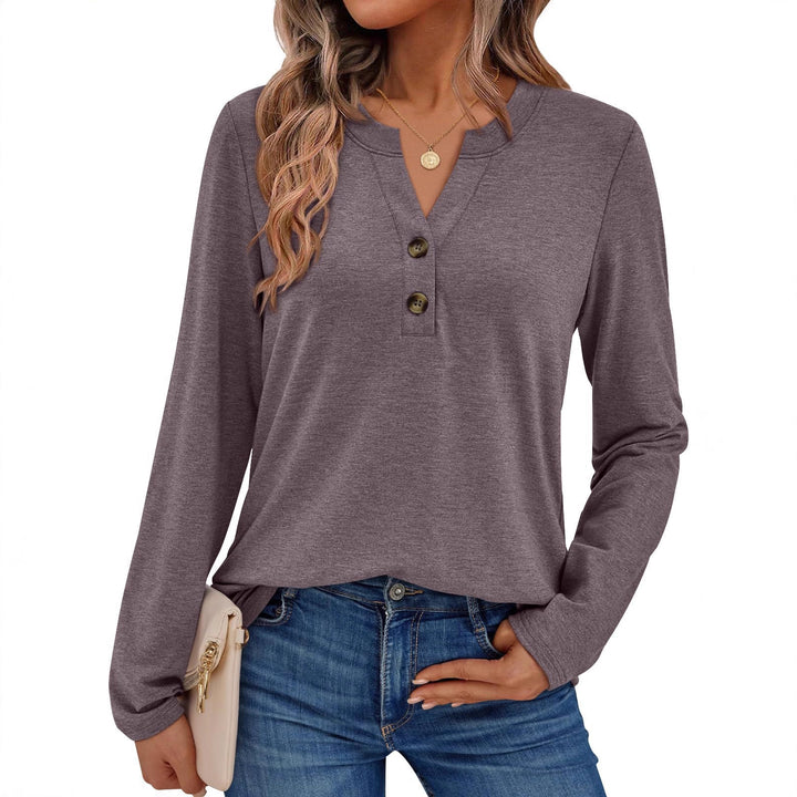 Damen lässiges Langarmshirt mit Knopfdetail und Rundhalsausschnitt Drune