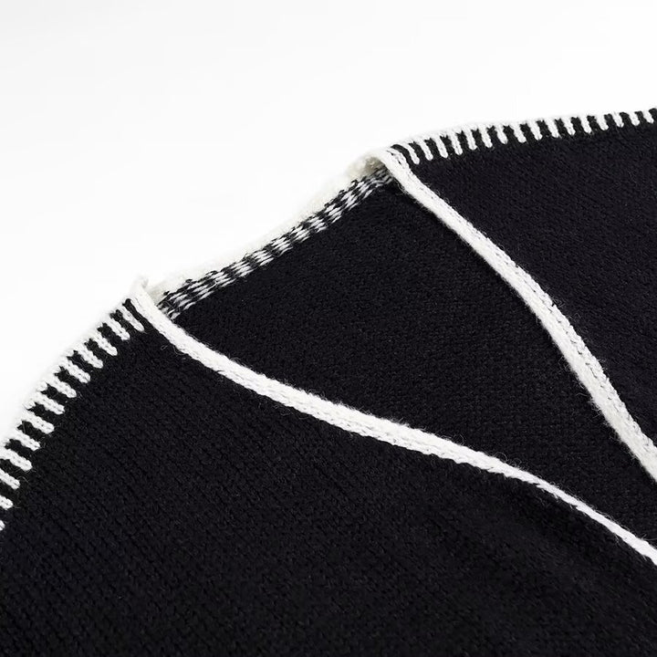 Damen Offene Strickjacke mit eleganten Kontrastnähten Drune