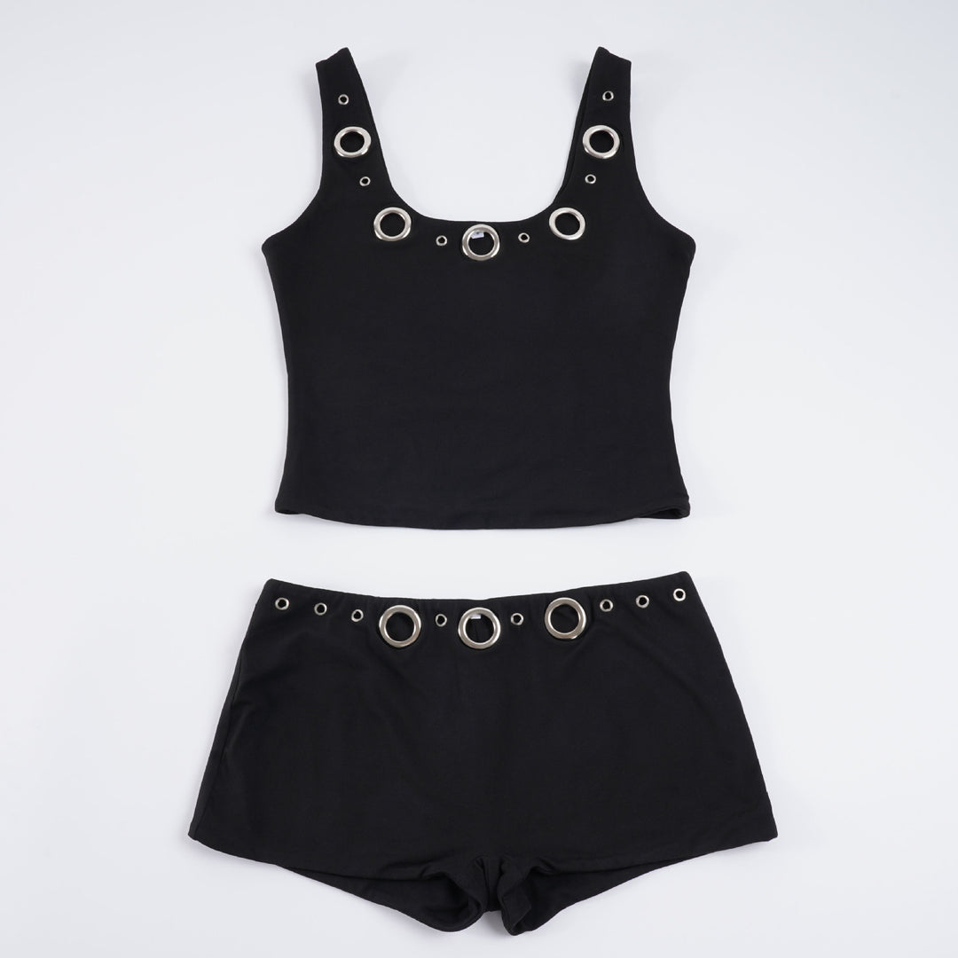 Damen Sportliches Set mit Ringer-Top und hohen Ringen Drune