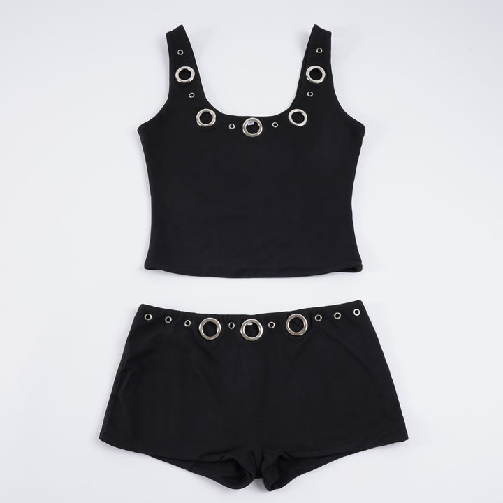 Damen Sportliches Set mit Ringer-Top und hohen Ringen Drune