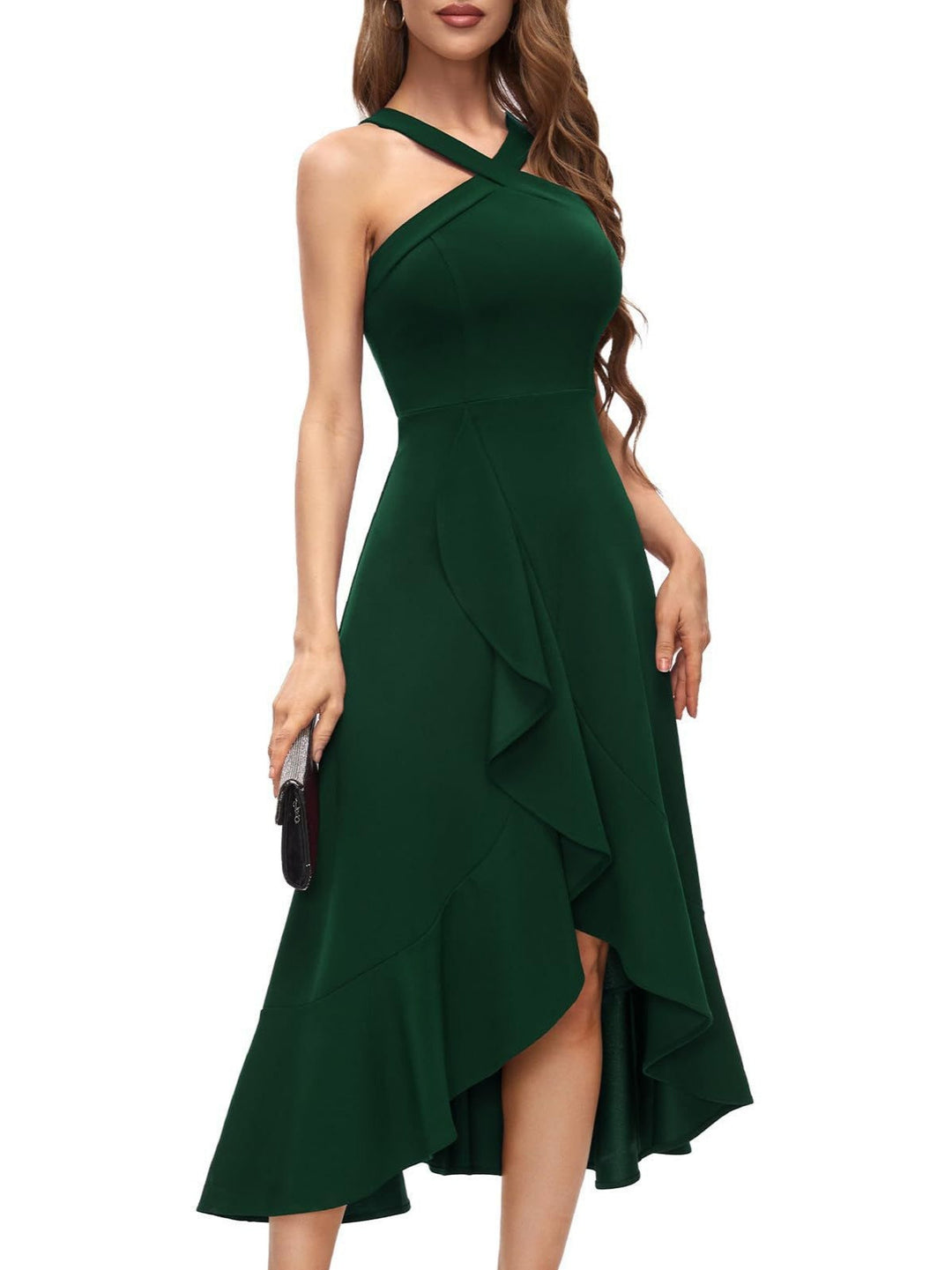 Damen Asymmetrisches Langen Abendkleid mit Drapierung Drune