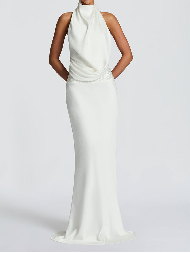 Damen Elegantes Hochzeitskleid mit schimmerndem Taillenband Drune