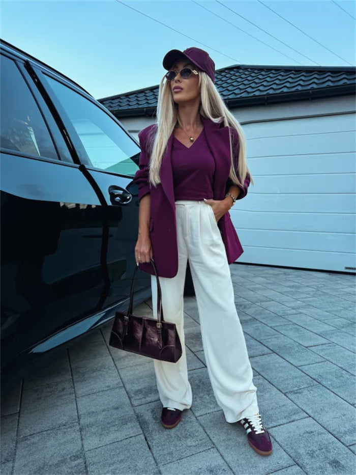 Damen modischer Blazer mit integrierter Kapuze und stilvoller Hose Drune