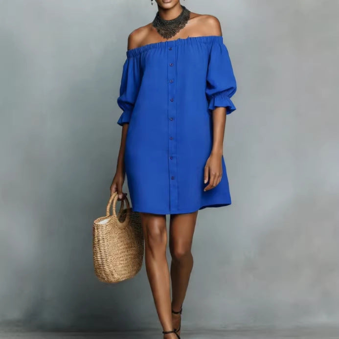 Damen Off-Shoulder Kleid mit knopf- und rüschendetail Drune
