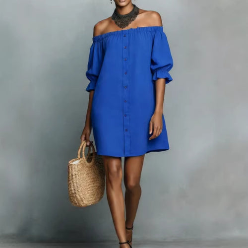 Damen Off-Shoulder Kleid mit knopf- und rüschendetail Drune
