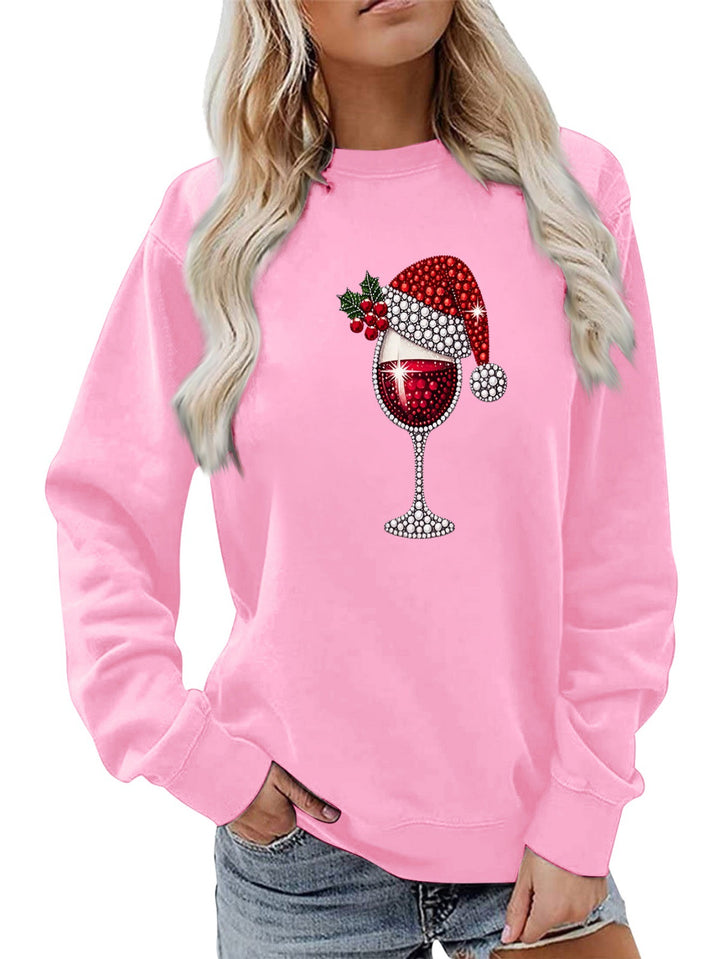 Damen Sweatshirt mit weichem Innenfutter und festlichem Weinmotiv Drune