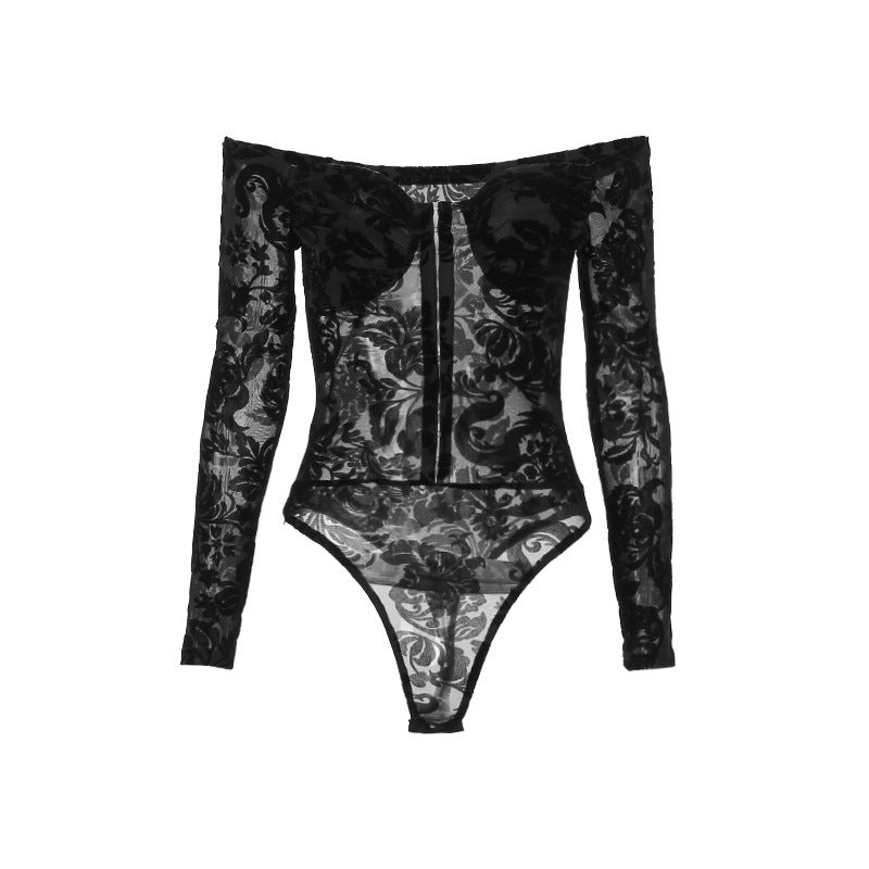 Damen Spitzenbustier mit schulterfreiem Design und langen Ärmeln Drune