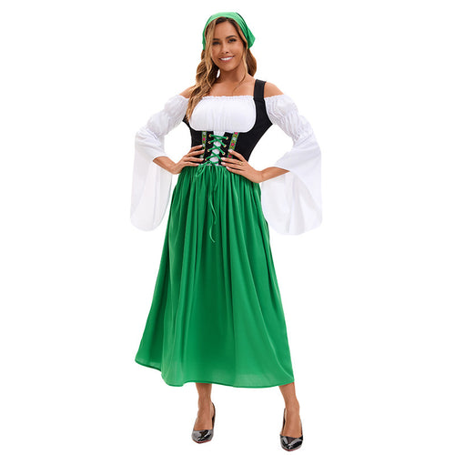Damen nan Renaissance-Bauernkleid mit geschnürtem Korsett und Trompetenärmeln Drune