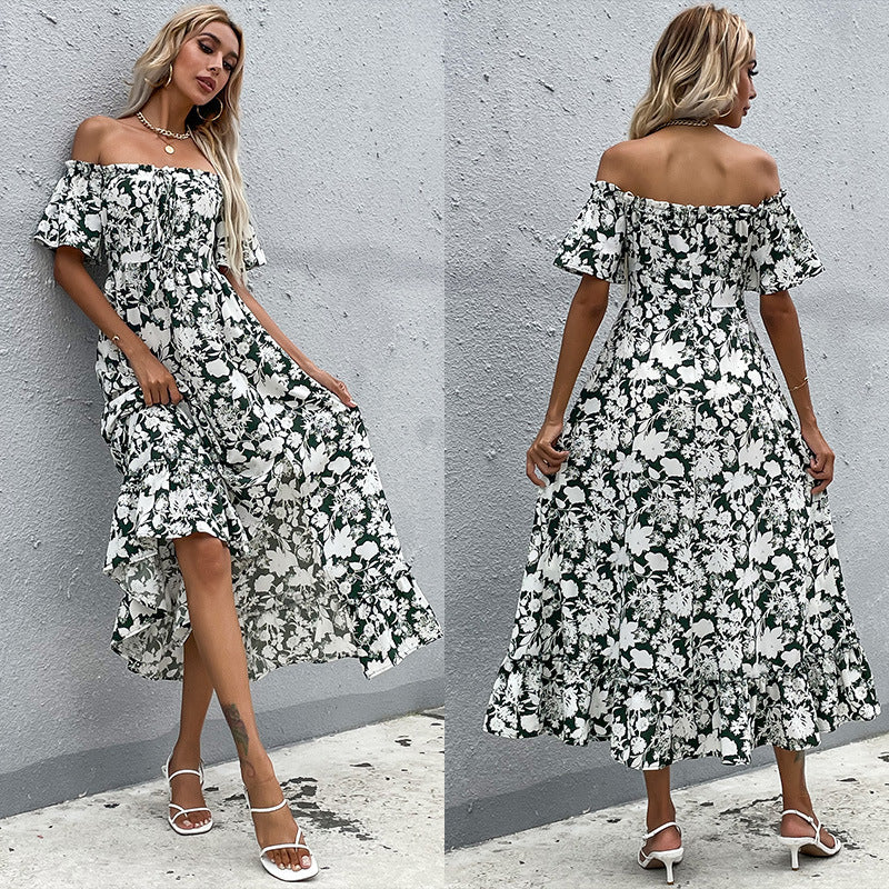 Damen Off-Shoulder Maxikleid mit floralem Design und verspieltem Schlitz Drune