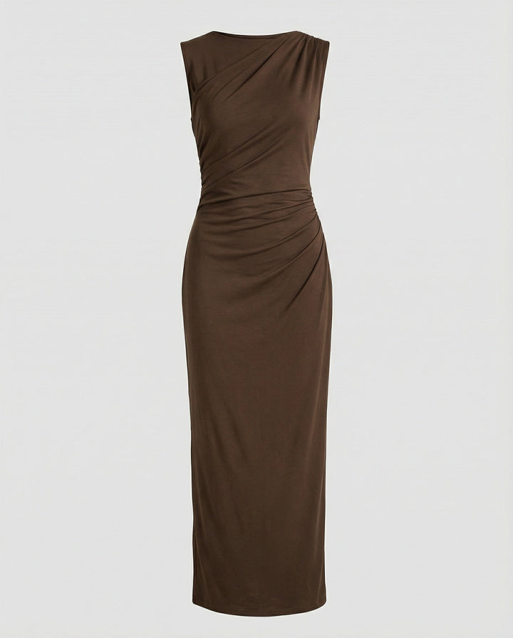 Damen Satin Maxikleid mit Drapierungen