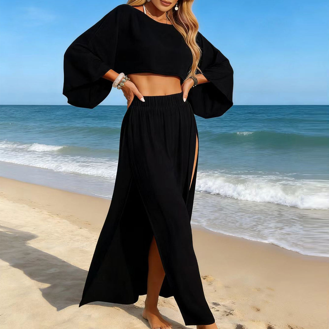 Damen luftiger Strandlook mit weitem Schnitt und hohen Schlitzen Drune