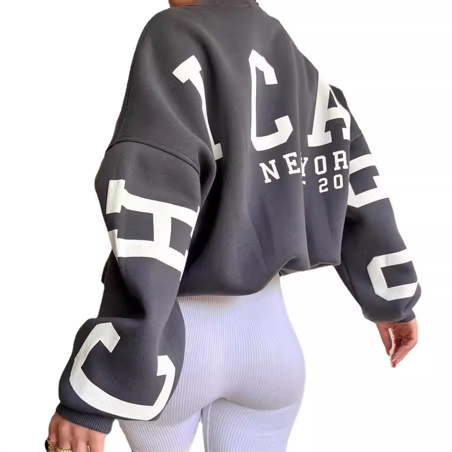 Damen lässiger Oversized Sweater mit kontrastierenden Ärmeln Drune