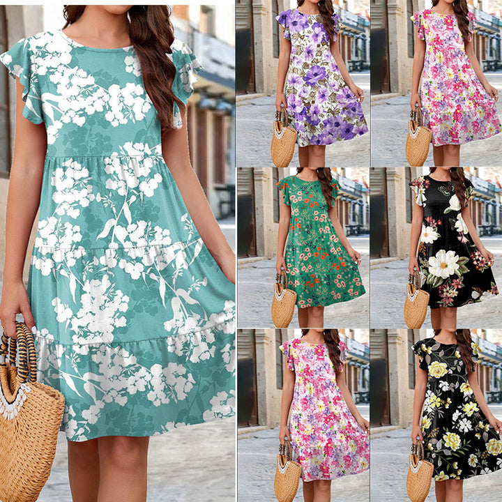 Damen Blumen-Midikleid mit Rüschendetails und femininer Silhouette Drune