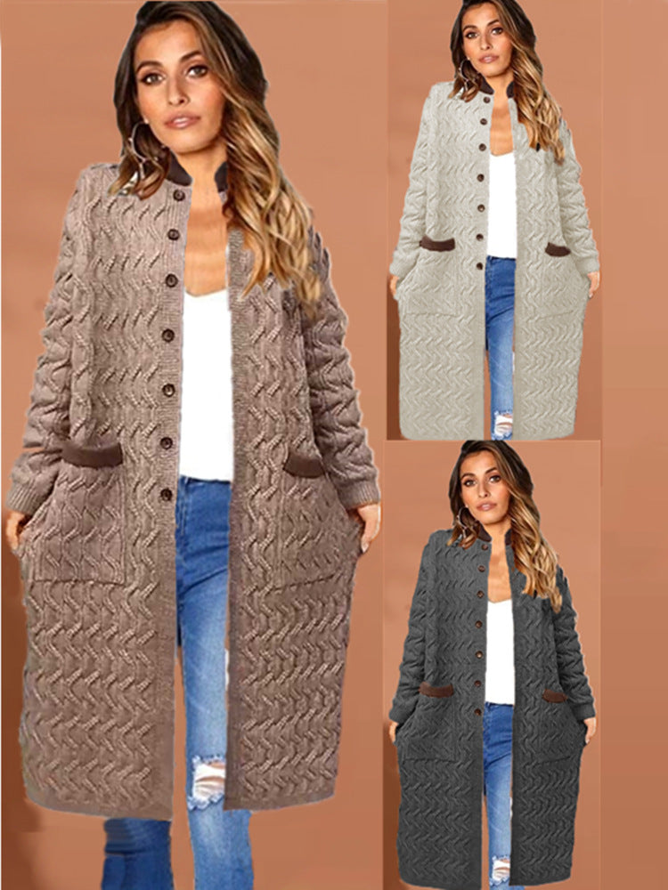 Damen Strickmantel mit tiefen Taschen und Knopfdetails Drune