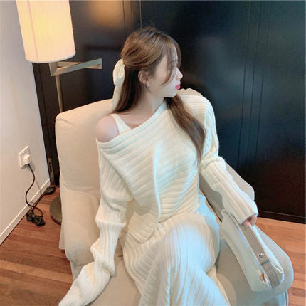 Damen legerer Strickpullover mit asymmetrischem Ausschnitt und Rippstruktur Drune