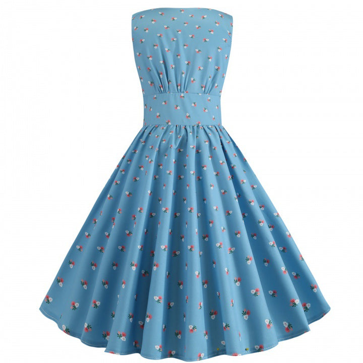 Damen A-Linien Kleid mit floralen Mustern und Knopfdetails Drune