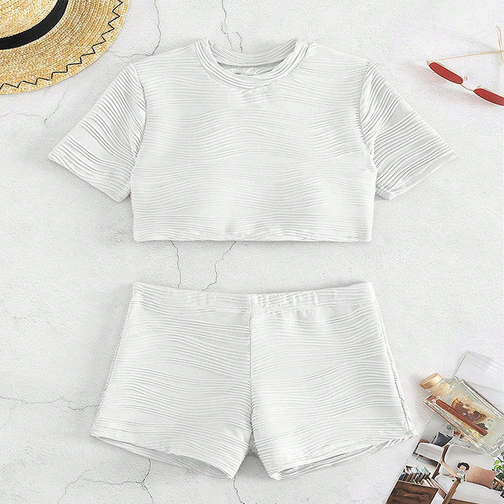 Damen Sportliches Crop-Top und kurze Shorts Set Drune