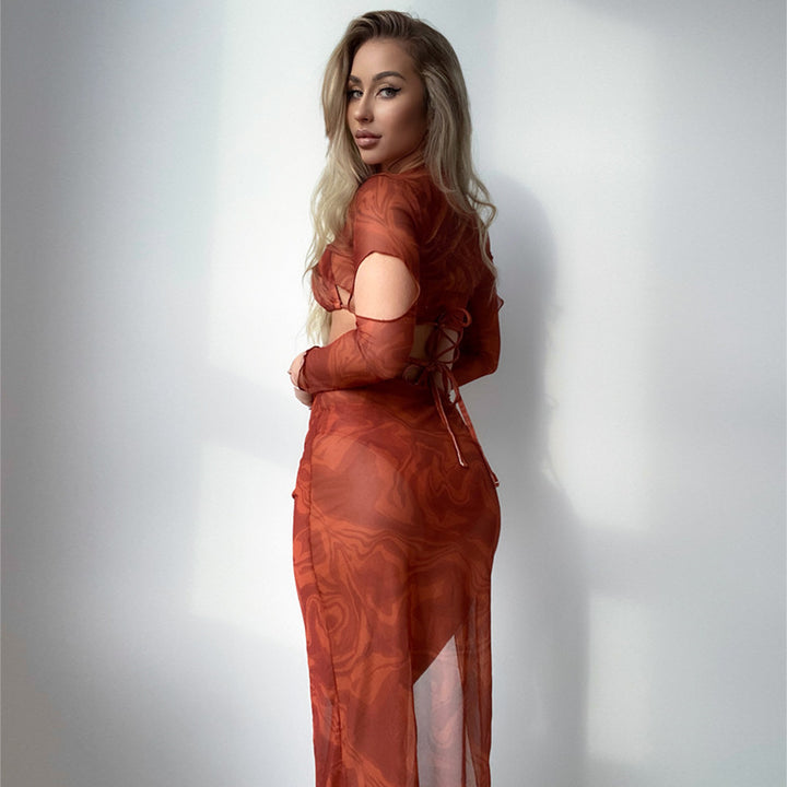 Damen Oberteil und Rock-Set mit transparentem Design und modernen Cut-Outs Drune
