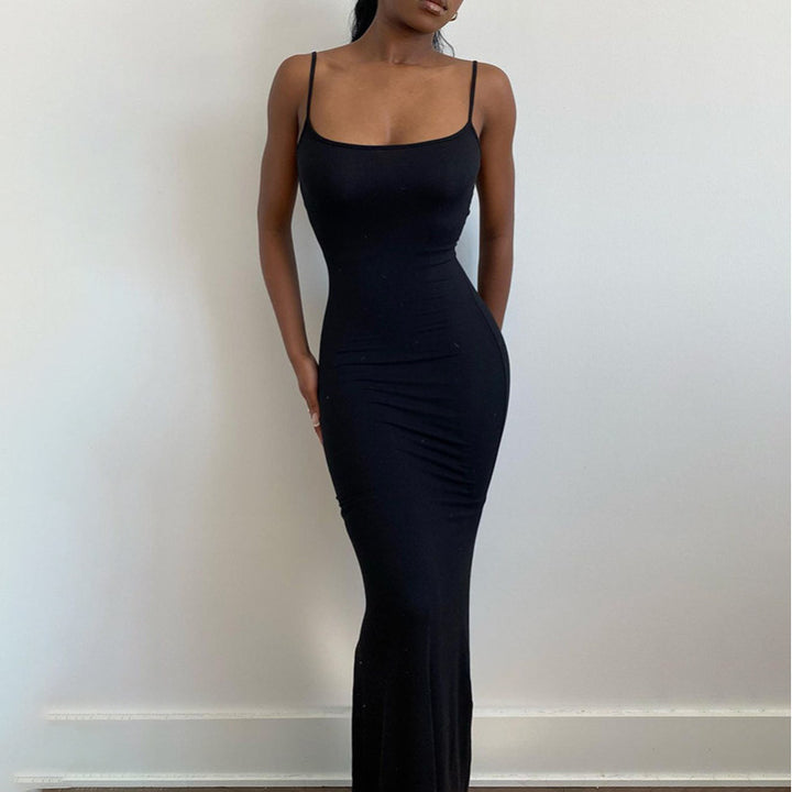 Damen Elegantes Maxikleid mit Spaghettiträgern und fließendem Schnitt Drune