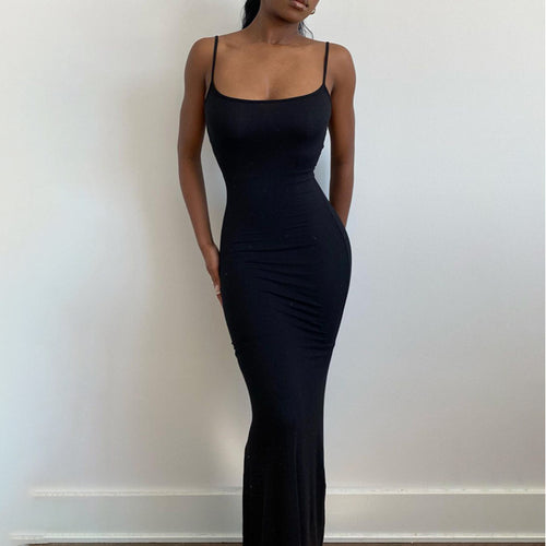 Damen Elegantes Maxikleid mit Spaghettiträgern und fließendem Schnitt Drune