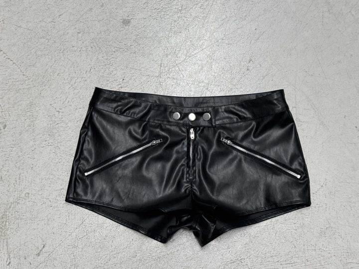 Damen Kunstleder Shorts mit angeschnittenem Schnitt und praktischen Reißverschlusstaschen Drune
