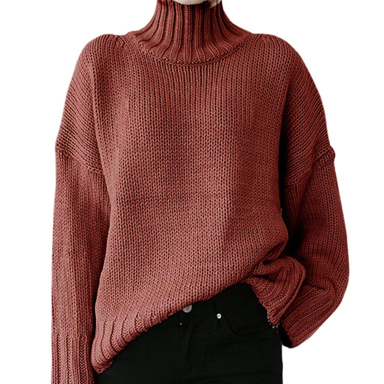 Damen Grobstrickpullover mit hohem Kragen und lässigem Schnitt Drune