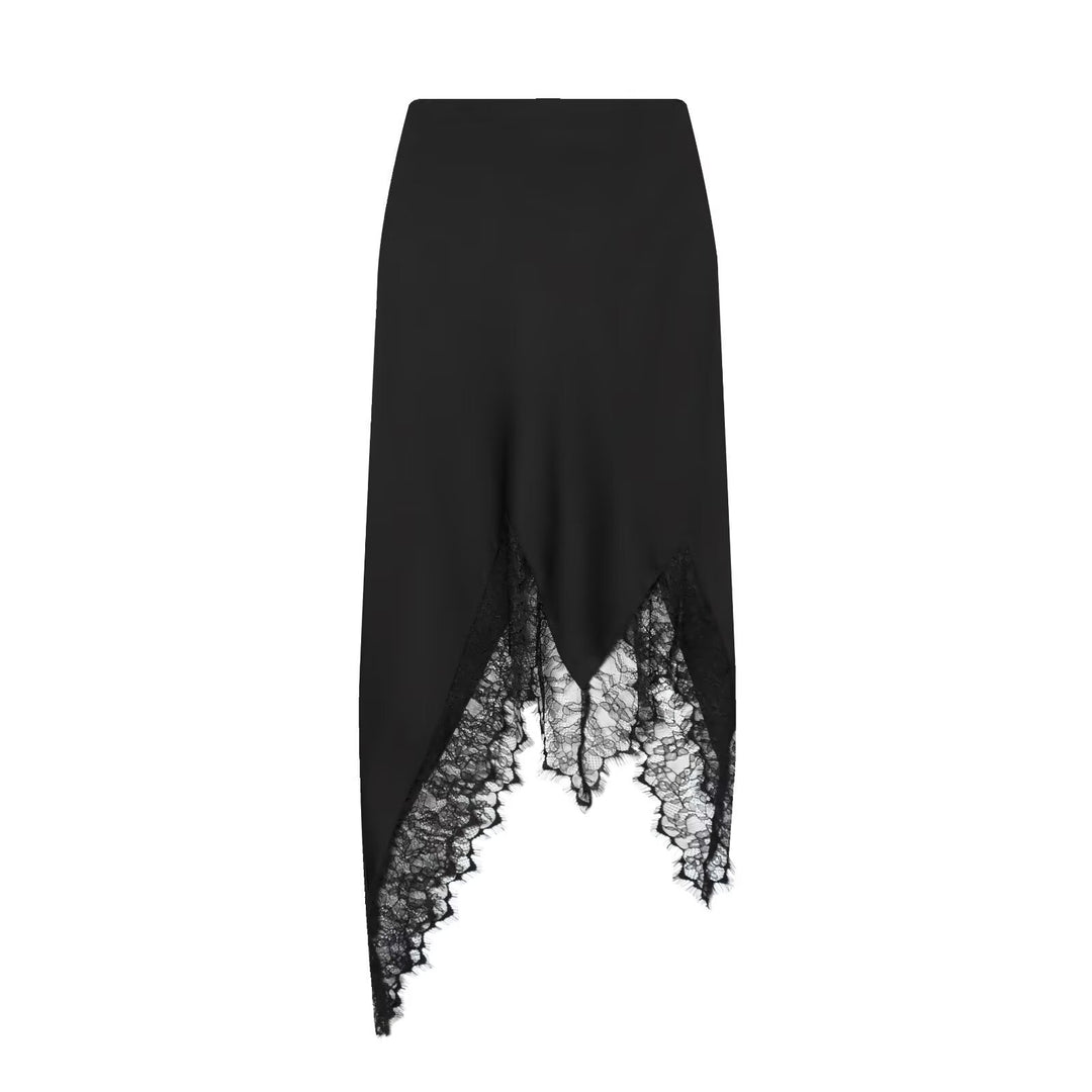 Damen Maxi-Rock mit asymmetrischer Spitzenbesatz und elegantem Saum Drune