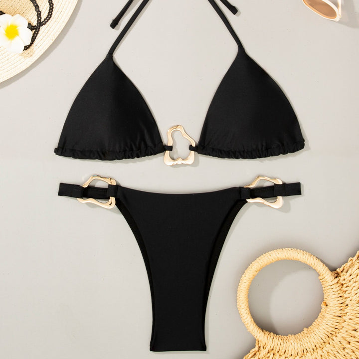 Damen Triangel-Bikini mit verstellbaren Trägern und dekorativen Schnallen Drune