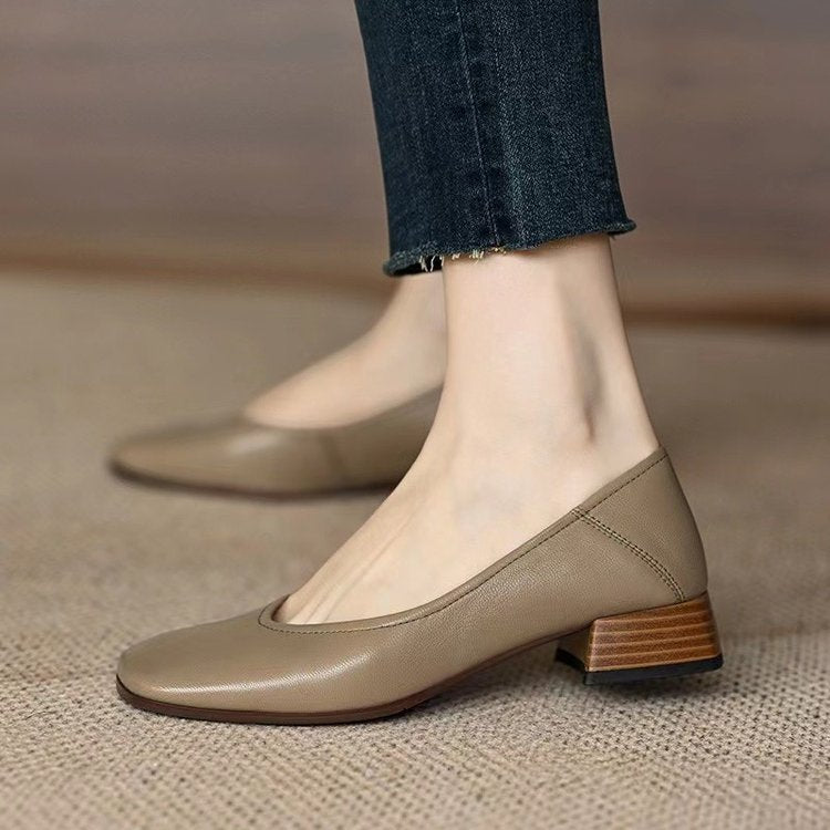 Damen elegante Blockabsatz-Ballerinas aus weichem Leder Drune
