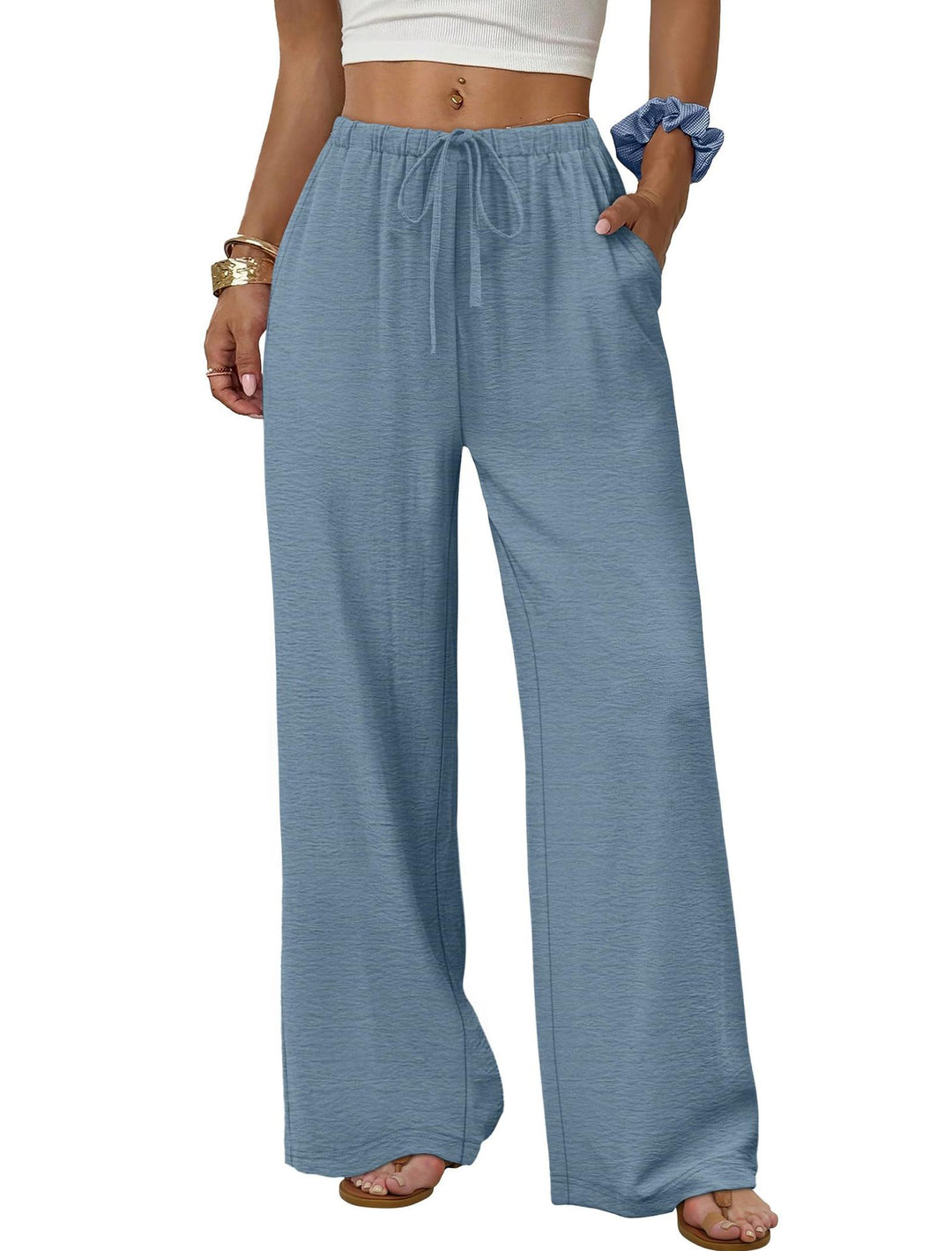 Damen Weite entspannte Sommerhose mit elastischem Bund und Taschen Drune