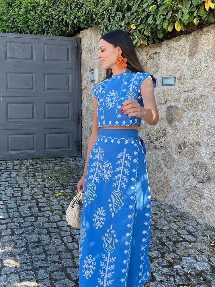 Damen Zweiteiliges Set mit floraler Stickerei und bequemer Bundlösung Drune
