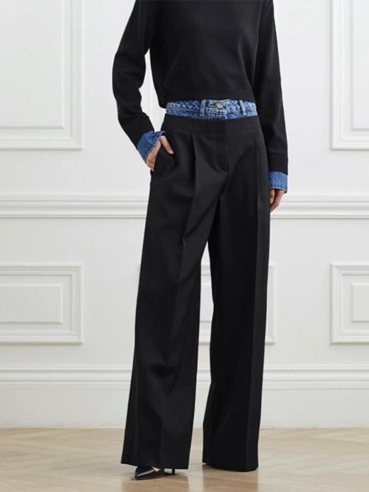 Damen Weit geschnittene High-Waist-Stoffhose Drune