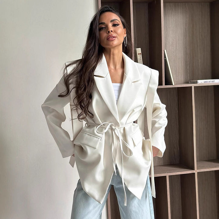Damen Oversized Blazerjacke mit Taillenknoten Drune