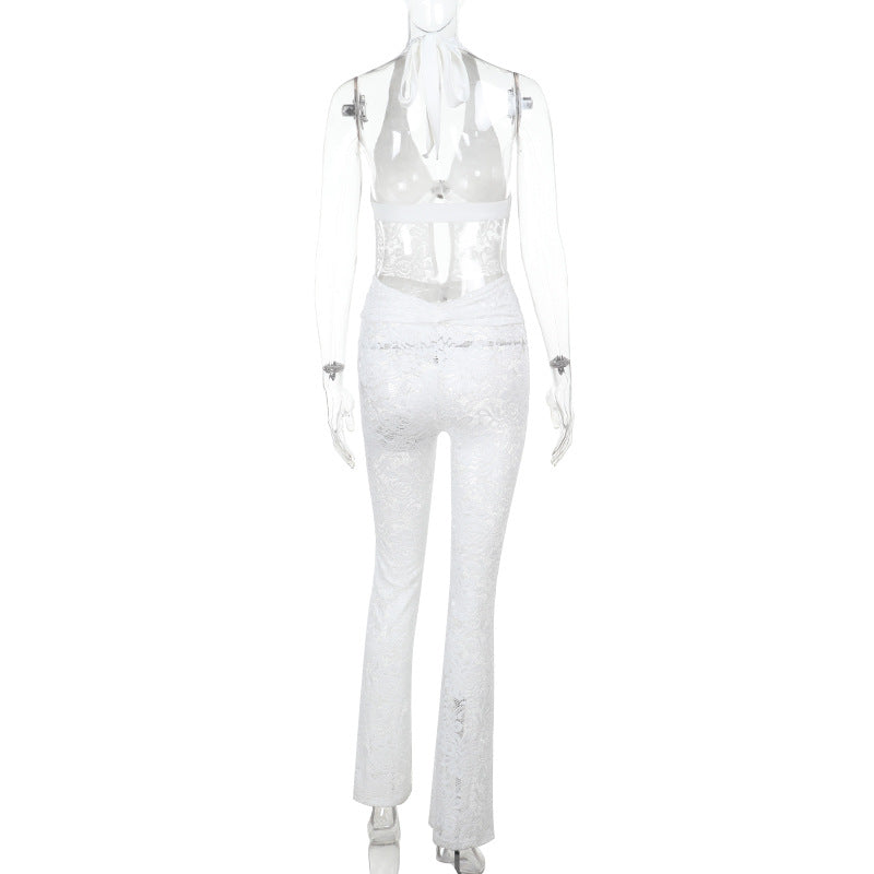 Damen Jumpsuit mit elegantem Spitzendetail und tiefem V-Ausschnitt Drune