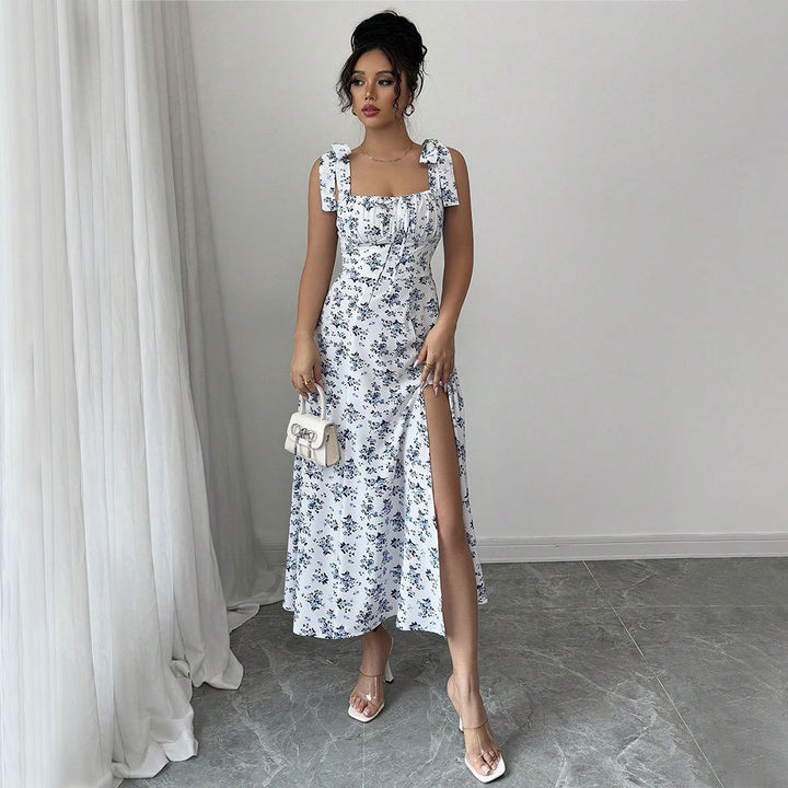 Damen Maxikleid mit Blumenmuster und schmeichelndem Schlitz Drune