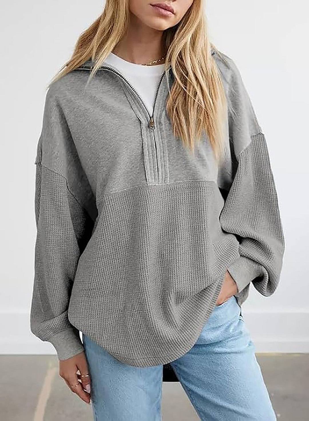 Damen Lässiger Sweatpullover mit hohem Kragen und strukturiertem Design Drune