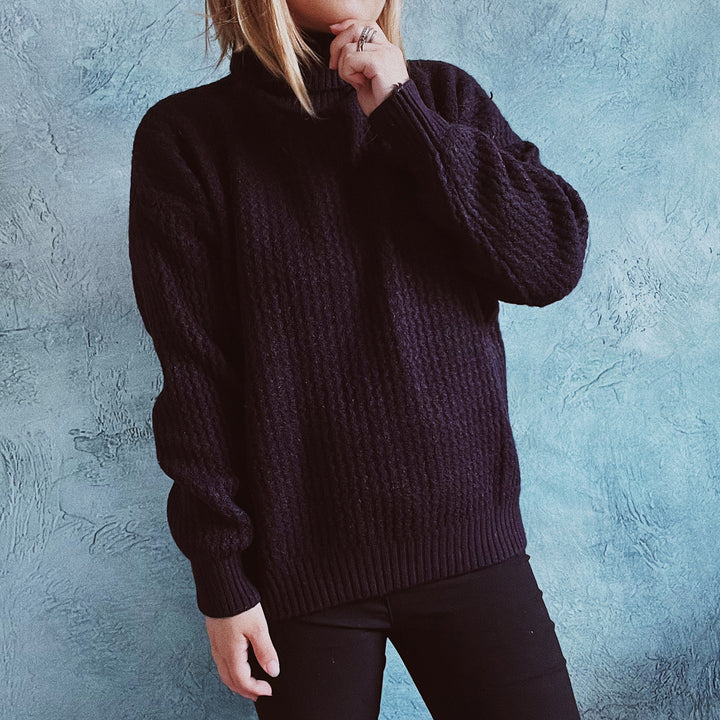 Damen Grobstrickpullover mit strukturiertem Muster und hohem Kragen Drune