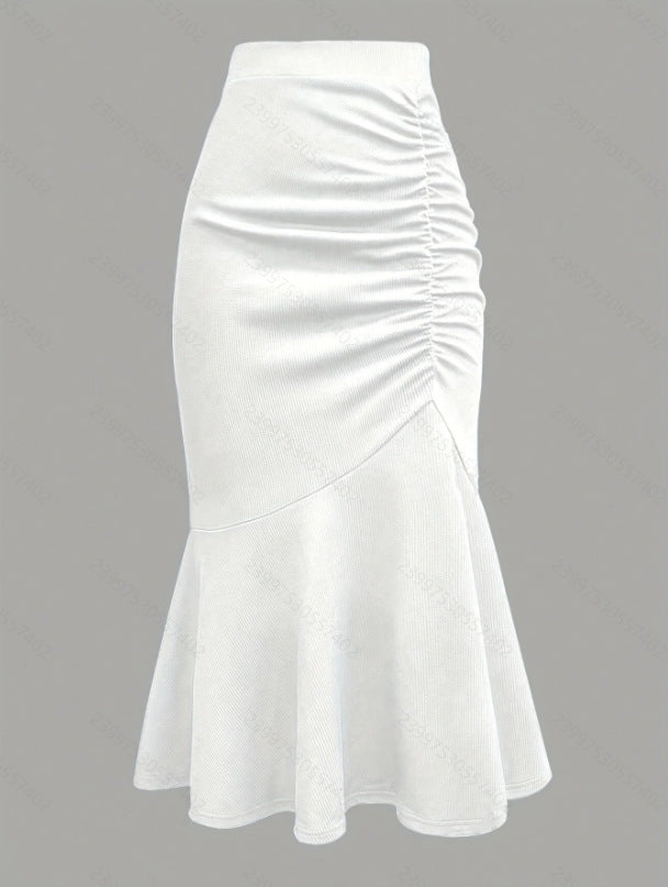 Damen eleganter Midirock mit asymmetrischem Schnitt und Raffung Drune