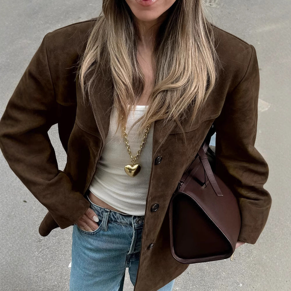 Damen elegante Wildlederjacke im modischen Oversized-Stil Drune