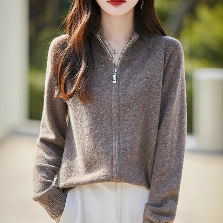 Damen kuscheliger Zip-Pullover mit hohem Kragen und feiner Struktur Drune