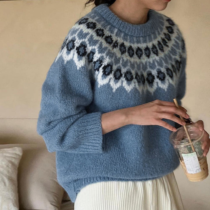 Damen Strickpullover mit skandinavischem Muster und großzügigem Schnitt Drune