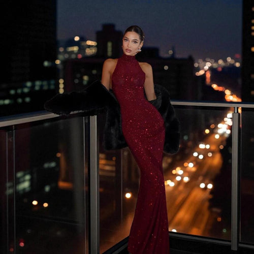 Damen Elegantes Abendkleid mit Glitzer Drune