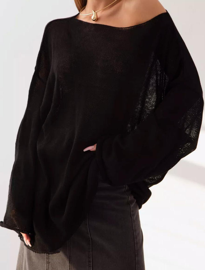 Damen luftiger Oversize-Strickpullover mit weitem Schnitt und transparentem Gewebe Drune