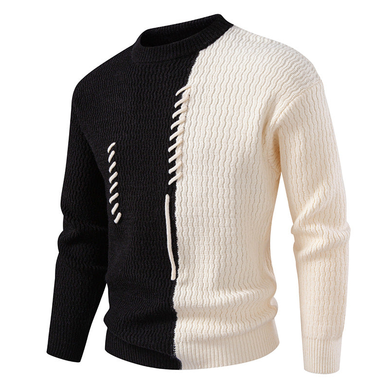 Herren nan zweigeteilter Strukturstrickpullover mit Zierband-Detail und Rundhalsausschnitt Drune
