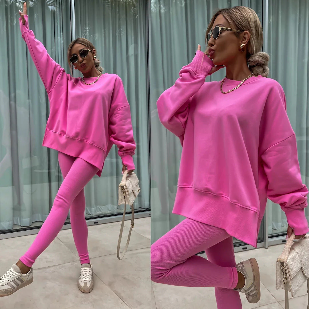 Damen nan Oversize Sweatshirt mit taillierten Rib-Leggings Set Drune
